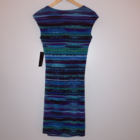 Black Label by Evan-Picone Crossover Stretchy Blue/Green Dress sz 2 NWT - Picture 4 of 7